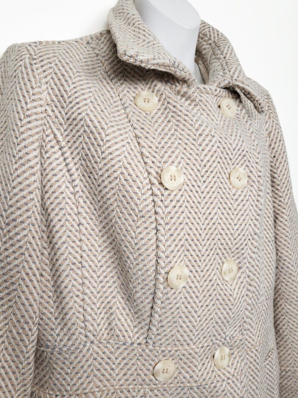 Vintage Y2K Cleo Petite Herringbone Wool Blend Pea Coat Size 6P